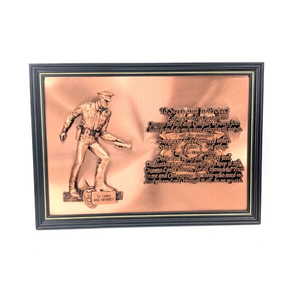 Policeman 3D Copper Art "to Serve and Protect" Quote Prayer Large 22"x16" Framed - Picture 1 of 13